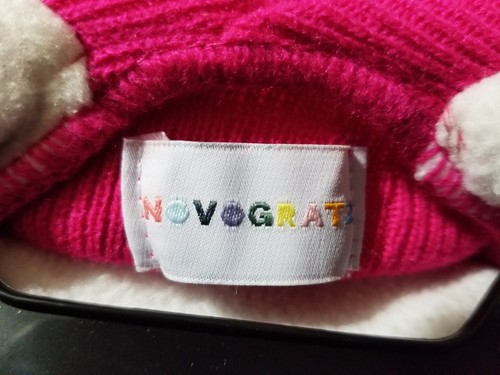Novogratz Fleece Lined Hooded Dog Sweater XS Pink w/Multicolor Design White Pom - Picture 7 of 12
