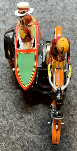 VINTAGE JOUETS EN FER-BLANE CLOCKWORK TUT-TUT MOTORCYCLE & SIDE-CAR VGC - Picture 5 of 11