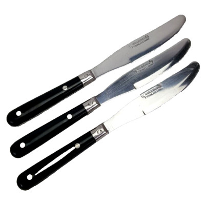 Washington Forge WF Mardigras 3 Black Handles Stainless Knives Riveted Retired 