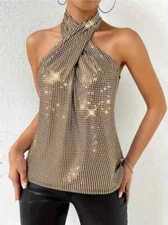 NEW IN Pkg Goldr Sparkly  halter  Top Blouse  large 8-10