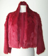 Pinko Wine Red Lamb Fur Scarf Coat Jacket 42 6
