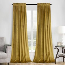 Roslynwood Gold Brown Velvet Curtains for Bedroom, Black Room Darkening Therm...