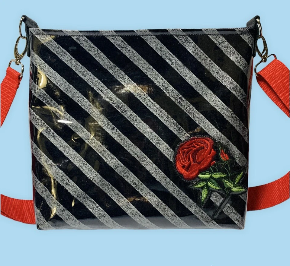 Bolso Bandolera a Rayas Rosa Milove Nuevo con Etiquetas con Correa Ajustable de Apliques Bordados