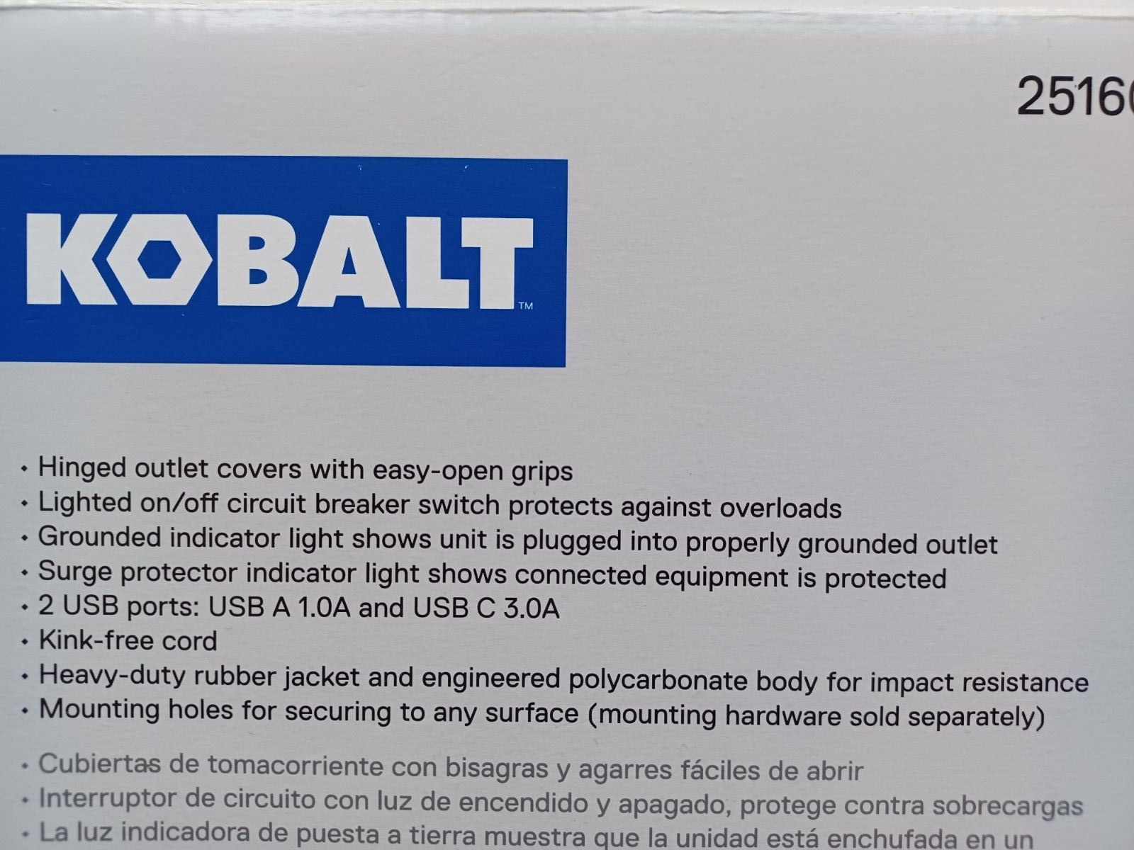 Kobalt 10Outlet 2USB Ports Blue Power Strip Surge Protector Brand New