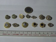 13 BOTTONI GIOIELLO COLOR ORO STRASS CRISTALLI RECUPERATI SARTORIA ANNI 80 NUOVI
