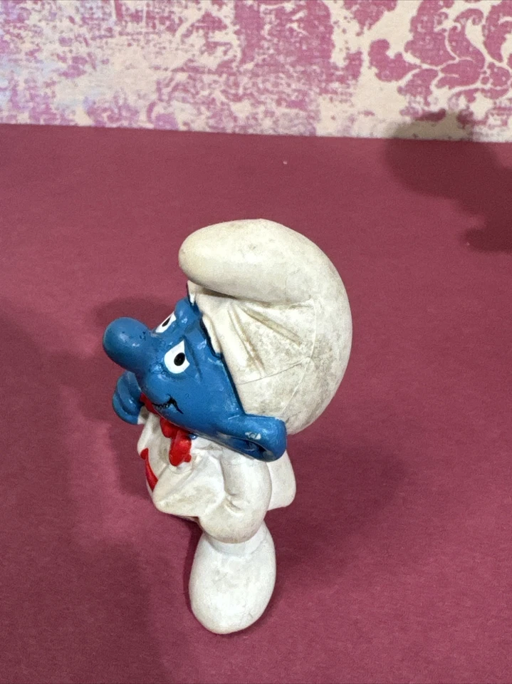 Smurfs 20216 RARE Tuxedo W/ RED BOW TIE Smurf Vtg 1985 & 1983 SERVER SMURF - Image 3 of 4