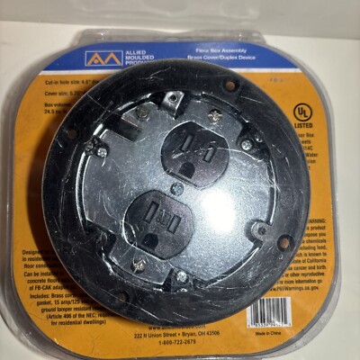 Allied Moulded Round Floor Box Assembly Brass Cover/Duplex, FB-3