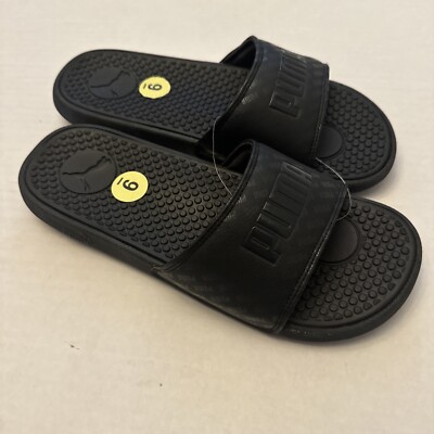 Rare Puma Black On Black Repeat Slides Women Size