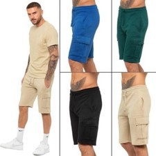 Mens Enzo Cargo Shorts Fleece Casual Beach Summer Elasticated Sports Half Pants