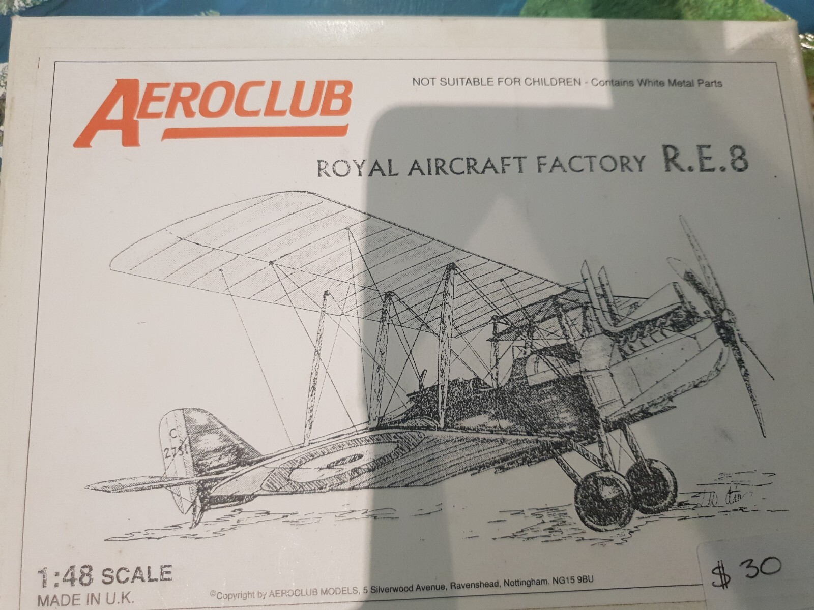 1/48 Scale Royal Aircraft Factory R.E.8 WW1 FIighter. Metal
