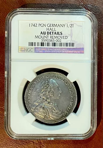 Very Rare 1742 German States Hall 1/2 Thaler NGC AU Details Mount Mintage 400!
