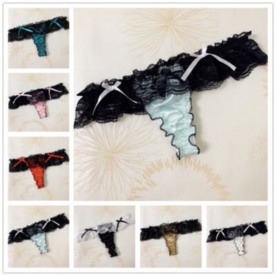2 Stück Satin Spitze Tangas Slips Unterwäsche Schlüpfer T-Back Höschen Dessous sexy