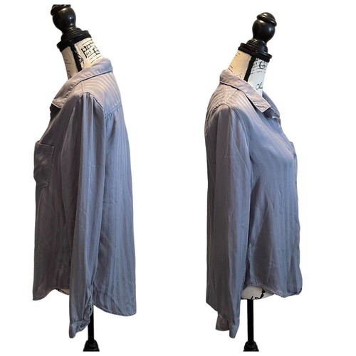 Anthropologie Cloth & Stone Button down Shirt Gray Blue Size Small Stripe - Picture 3 of 9