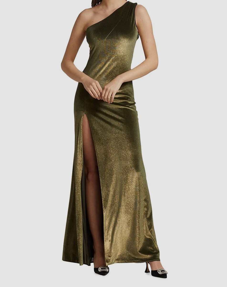 $1,495 Galvan Women's Green Off-Kilter One-Shoulder Gown Dress Size EU40 US8