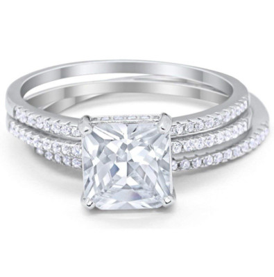 3 Piece Wedding Engagement Bridal Set Princess Cut SS925 CZ Size 7 NIB