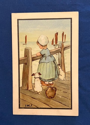 Jack Russells and a Little Girl Antique PC - DB - 1910’s - Picture 5 of 5