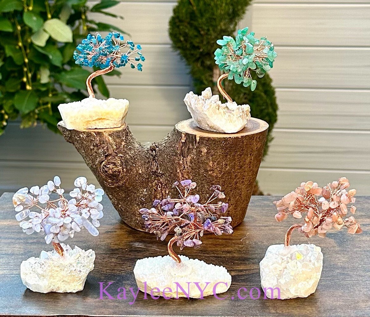 Wholesale Lot 5 Pcs Bonsai Tree With Angel Aura Quartz Cluster Base Crystal