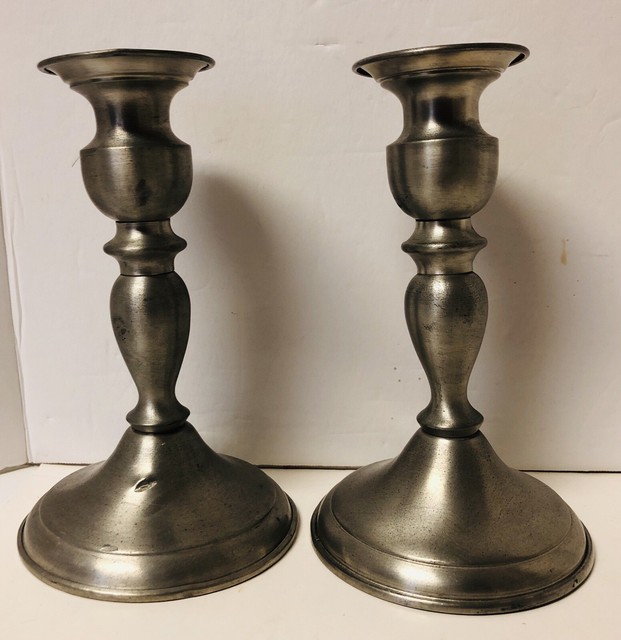 Pair of Vintage Weighted Leonard Genuine Pewter Candle Stick Holders