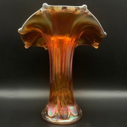 Vtg Imperial Glass Morning Glory Marigold Jack in the Pulpit Carnival Glass Vase - Picture 6 of 14