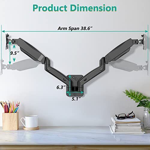 Dual Monitor Wall Mount Gas Spring Monitor Arm for 2 Screens up to 32 inch 19... - Picture 6 of 9