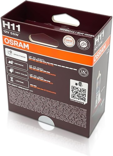 Osram Night Breaker 220 H11 55W Two Bulbs Head Light Low Beam Replacement EO - Picture 6 of 19