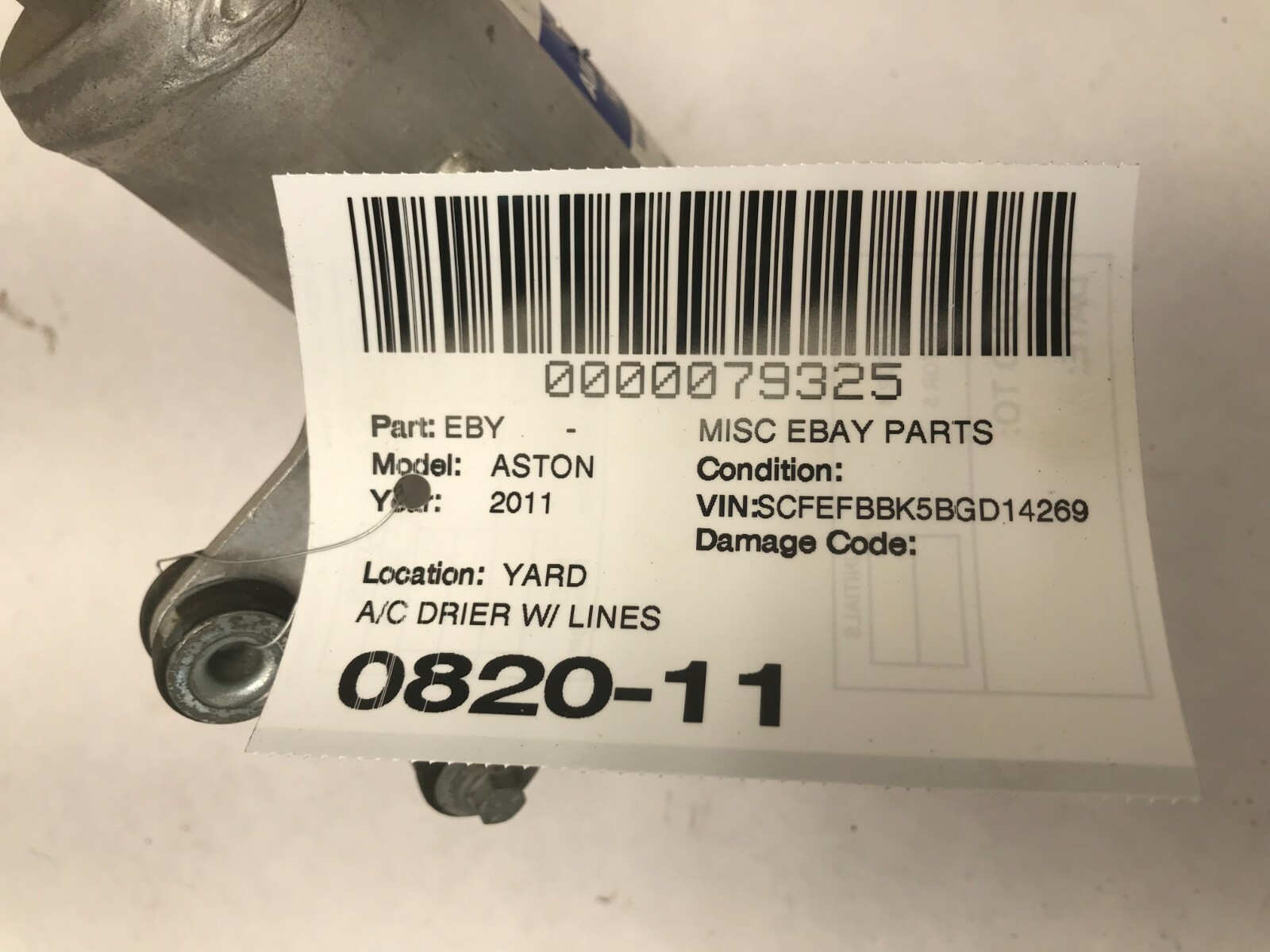 07-16 ASTON MARTIN V8 VANTAGE A/C DRIER WITH A/C LINES/HOSES OEM 4G43-19E891-AC