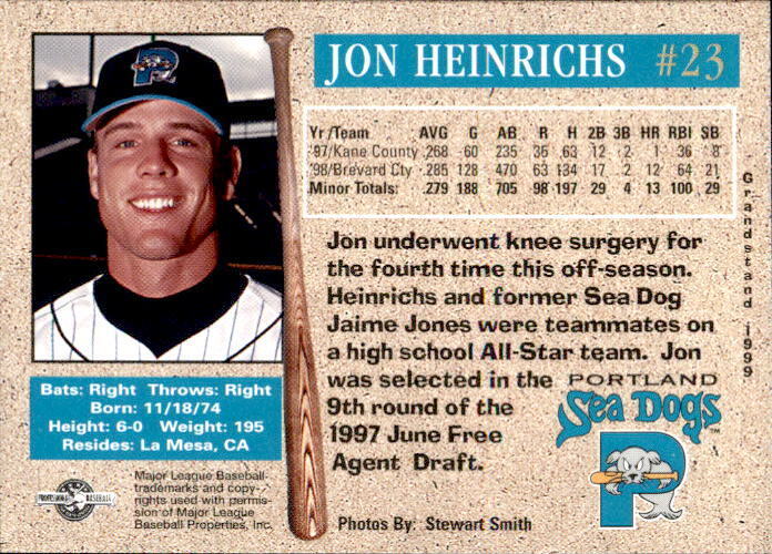 1999 Portland Sea Dogs Grandstand #12 Jon Heinrichs La Mesa 1999 Portland Sea Dogs Grandstand #12 Jon Heinrichs La Mesa