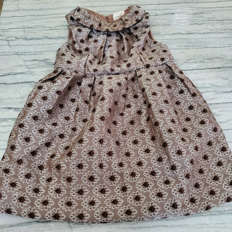 Peek Nordstrom Girls Brown/Tan Floral Brocade Metallic Dress w/Pockets Size 10
