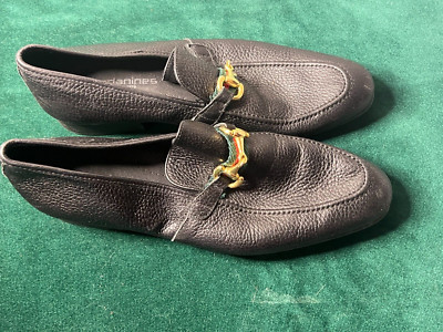 Andanines Black Leather Loafers  with Red and Green Stripes Size 40