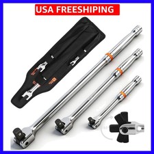 3-Piece Breaker Bar Set with 180  Rotatable Head, 1/4'', 3/8'' and 1/2'' Driv...