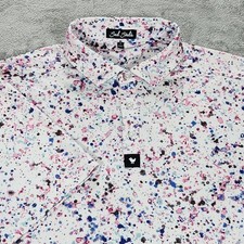Bad Birdie Polo Shirt Mens Large White Paint Splatter Golf Performance Stretch