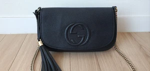 Sac à bandoulière 100% authentique GUCCI Soho chaîne G à emboîtement noir + cache poussière