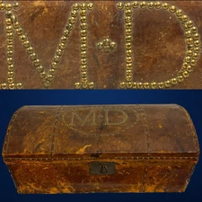 Antique 19thC Old West Stagecoach Wagon Leather Tacked Trunk Chest Box Doctor MD