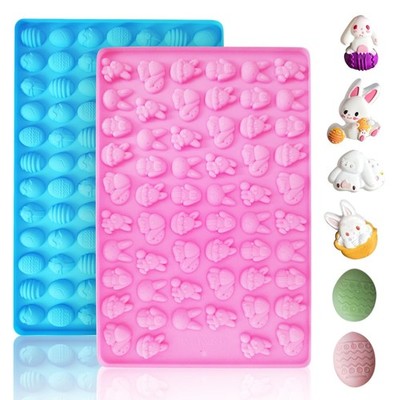 2 PCS Easter Silicone Molds,58 Cavity Egg Mini Egg+Rabbit, pink blue 