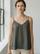 Abercrombie  Fitch Lace Trim V-Neck Camisole in Charcoal Gray Minimalist size L