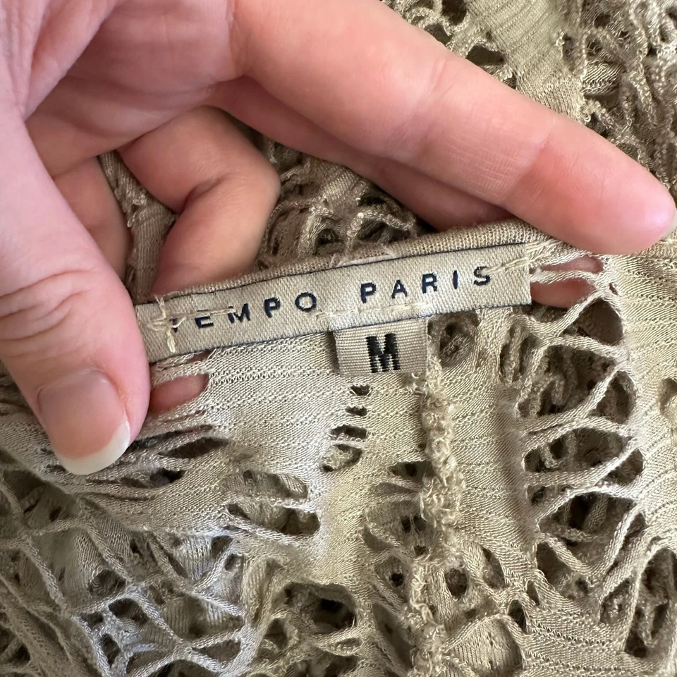 Top túnica Tempo Paris topo ganchillo M boho encaje transparente tejido manga larga Foto 2 de 4