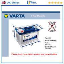 Car Battery E12 Varta 096R 680A 74Ah 4Yr Warranty 278x175x190 Blue Dynamic