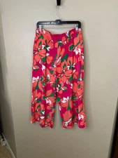 Counterparts Womens Floral Wide-Leg Pants M Elastic Waist Lightweight Rayon