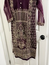 Purple Silk Embroidered Salwar Kameez Set with Pants for Women