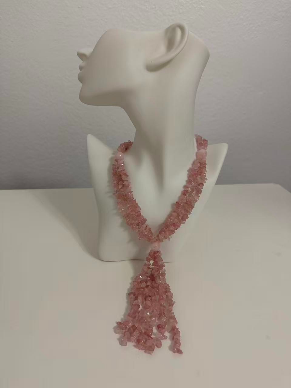 STS 925 Silver Rose Quartz Statement Necklace- He… - image 1