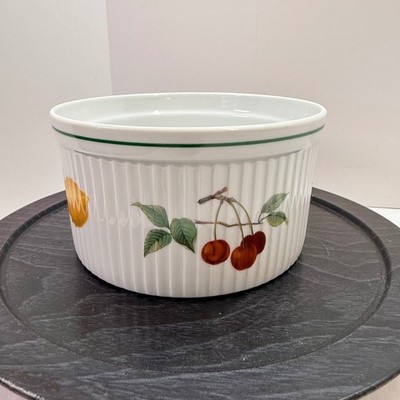 Royal Worcester Evesham Green rim Vale Porcelain Souffle Dish 7 inch England