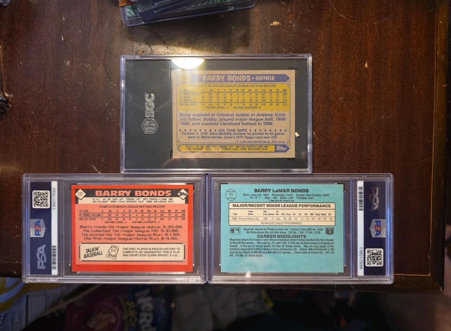 Barry Bonds (RC) PSA 8 Trio 1986 Donruss The Rookies , Topps Traded , 87 Topps view 7