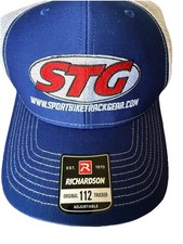 Richardson 112 Trucker Hat Snapback Cap Navy Blue Red STG Logo Mesh Motorsports
