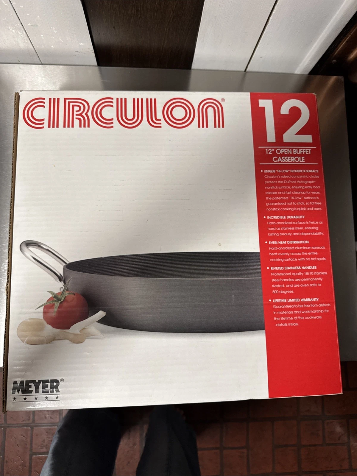 NEW Circulon Hard-Anodized Alum Nonstick 12" PAN Open Buffet Casserole Pan -A