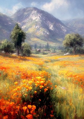 Mountain Wildflower Meadow 5''x7'' Druck auf mattem Papier | Landschaftliche Kunst
