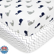 TL Care 2 Pack 100 Natural Cotton Fitted Crib Sheets 52" x 28" - Soft, Breat