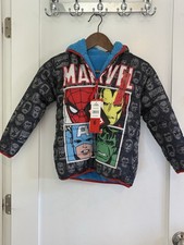 Marvel Superhero Reversible Hooded Puffer Jacket Blue Fleece NWT Kids Size 6