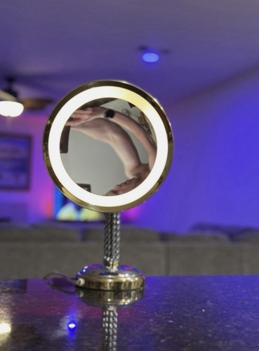 Cane & Reed Vintage Ajustable Countertop Vanity Makeup Lighted Mirror Magnified
