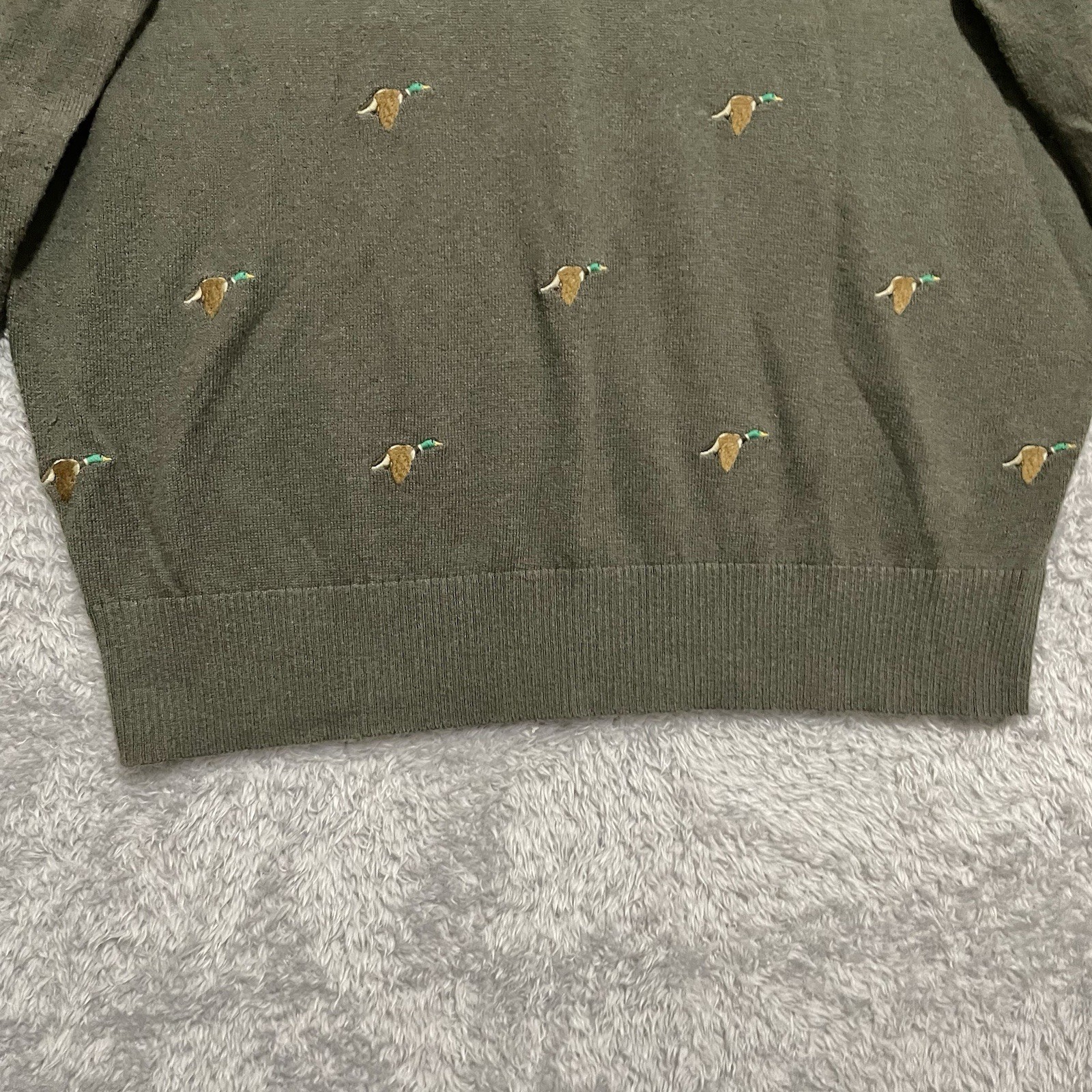 Cremieux Classic Sweater Men Large Cashmere Cotton Blend Duck Hunting Embroidery