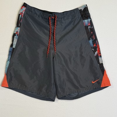 Nike Swim Trunks Mens Large Black Red Abstract Drawstring Beach Casual